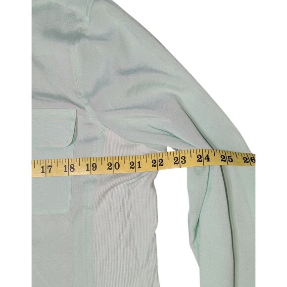 Calvin Klein Women's Mint Green Button-Up Blouse Roll Tab Sleeve Chest Pocket XL - Picture 9 of 12